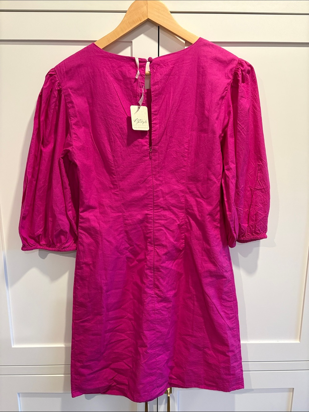 NWT Free People Women's Fuchsia Ruched Front Shift Lined Dress SZ Medium - Picture 3 of 11